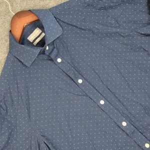 Michael Kors Mens Dress Shirt Navy Blue Geometric Print Slim Fit Stretch 15.5 M